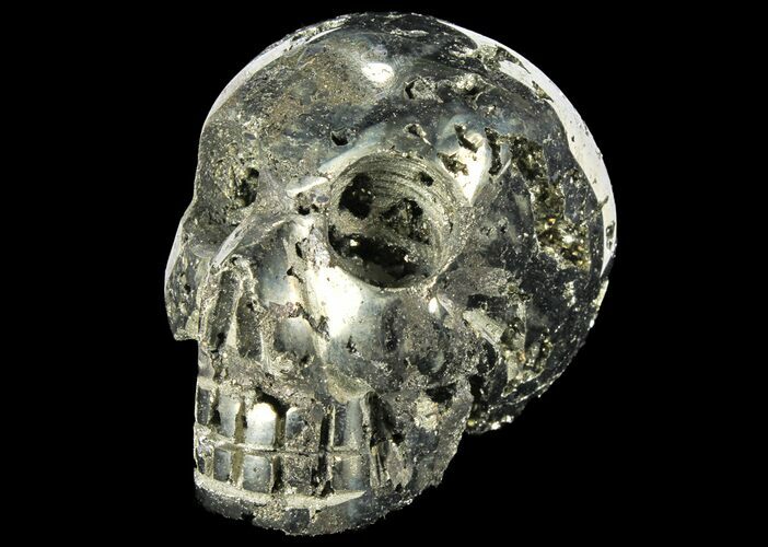 Polished Pyrite Skull With Pyritohedral Crystals #96324